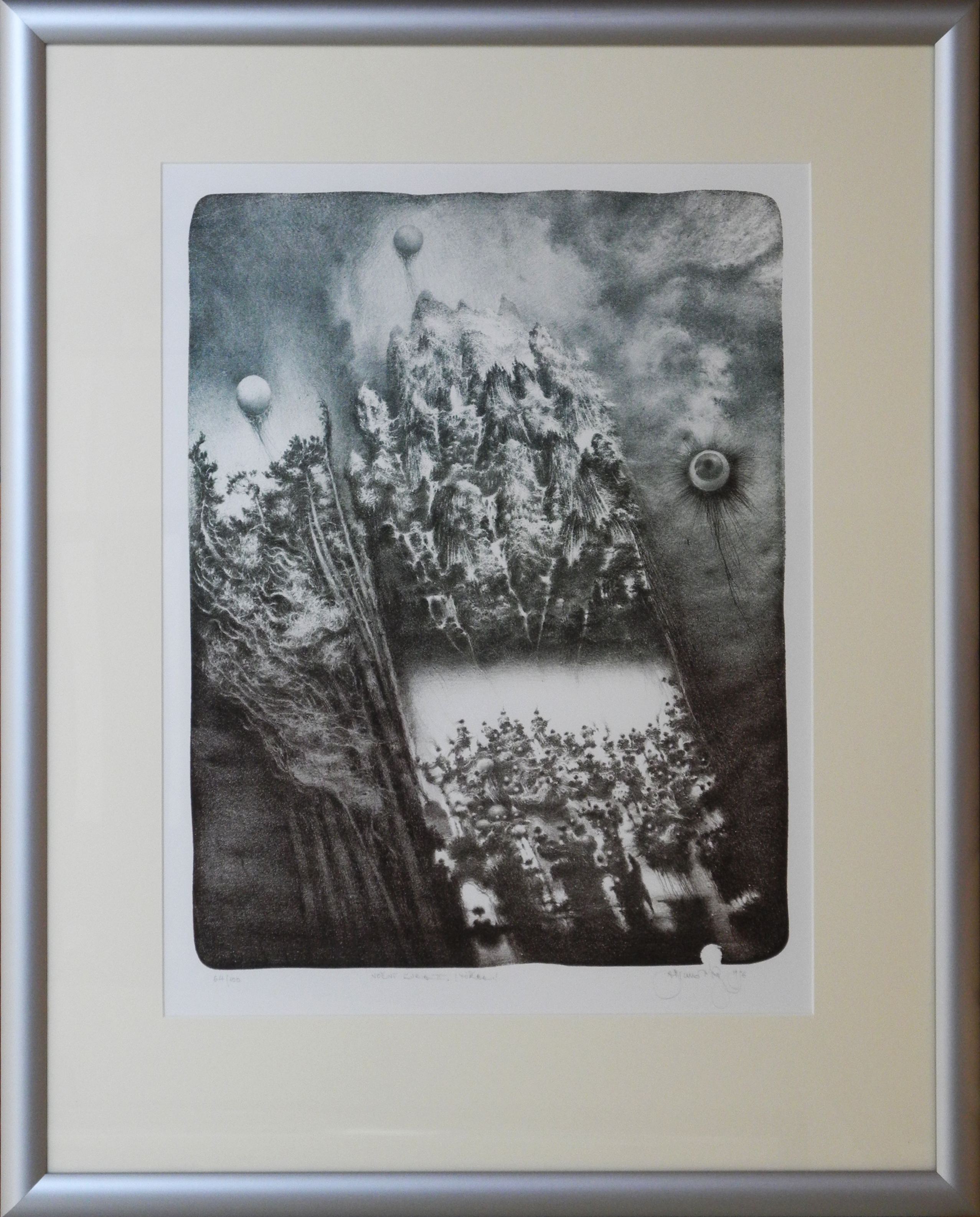Brunovský, Noční ľudiaII. (Túžba), 1996, farebná kriedové litografia na papieri, 43x33, signované vpravo dole (2)